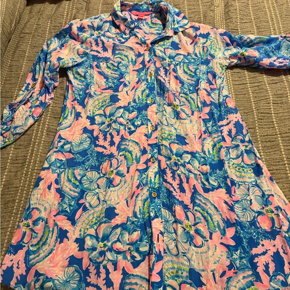 Lilly Pulitzer Blue and Pink Floral Swim Coverup - Picture 1 of 4